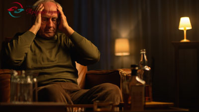 Пожилой мужчина сидит в кресле и держится за голову